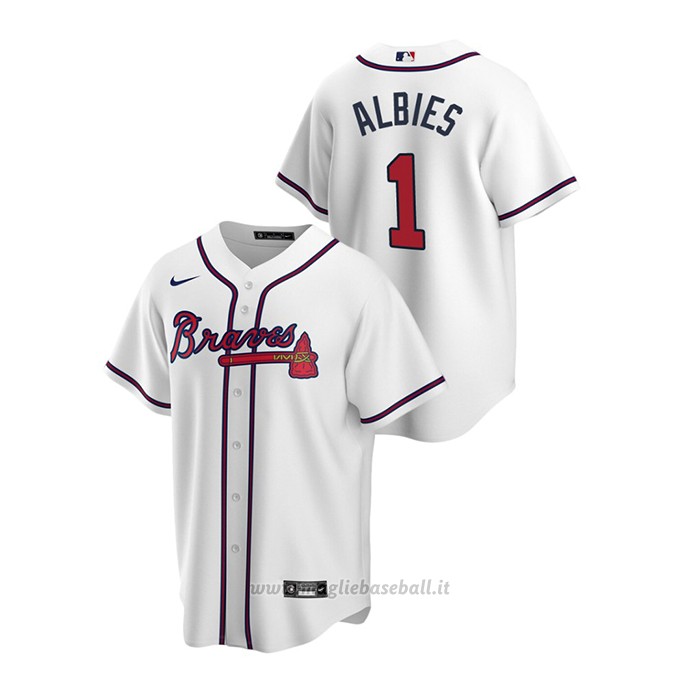 Maglia Baseball Uomo Atlanta Braves Ozzie Albies 2020 Replica Primera Bianco